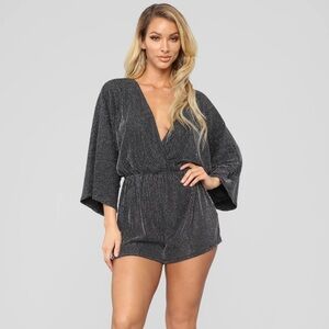 NWT Fashion Nova The Night Is Ours Metallic Romper - Silver